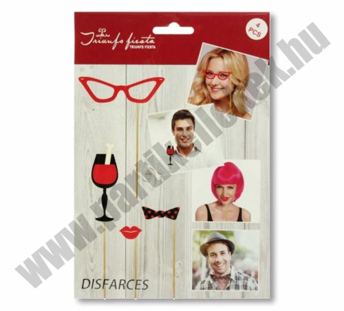 Party fotó kiegészítő szemüveg, pohár, csókos száj, nyakkendő, 4db-os