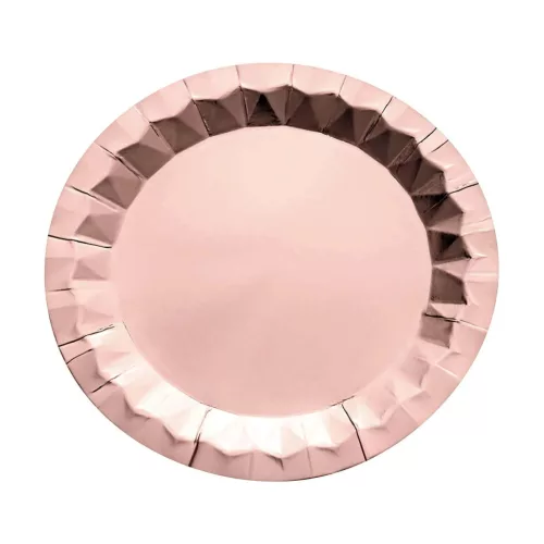 Rosegold fényes party papír tányér 23cm 6db-os