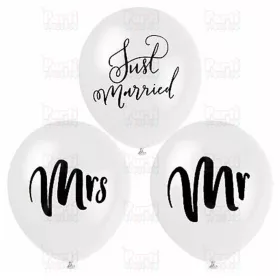   Mr. Mrs. Just Married gumi lufi esküvőre, 30cm (5db) - NYOMATHIBÁS