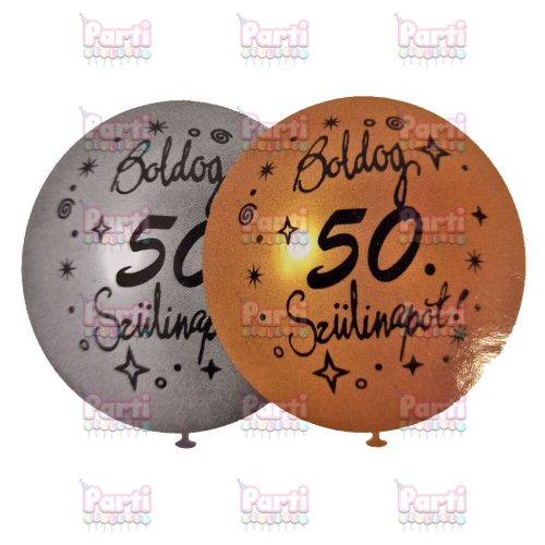 50-es születésnapi lufi arany-ezüst színben 30cm (5db)