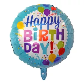   Happy Birthday pöttyös-lufis kék színű szülinapi fólia lufi 45cm
