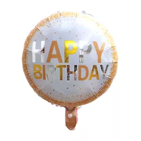   Happy Birthday arany-ezüst fehér pöttyös szülinapi fólia lufi 45cm