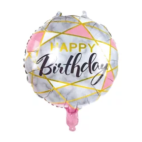  Happy Birthday ezüst-rózsaszín szülinapi fólia lufi 45cm