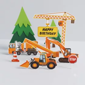   Munkagépek darus Happy birthday szülinapi tortabeszúró tortadekoráció szett 7db-os