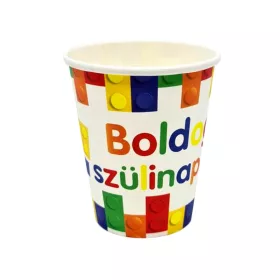 Boldog szülinapot építőkockás parti pohár, 6db-os