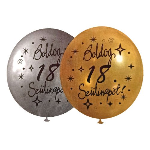 18-as születésnapi lufi arany-ezüst színben 30cm (5db)