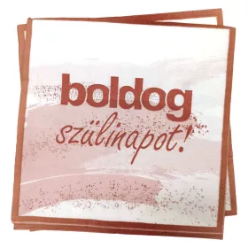   Boldog szülinapot pasztell rózsaszín papír szalvéta 33x33cm, 16db-os