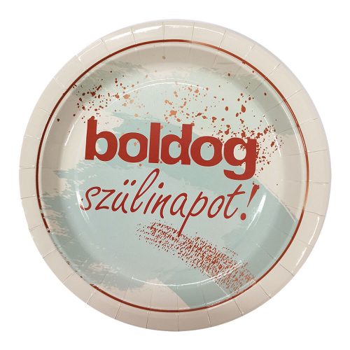 Boldog szülinapot pasztell kék papír tányér 23cm, 6db-os