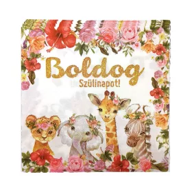   Boldog szülinapot állatos-virágos papír szalvéta 33x33cm, 16db-os