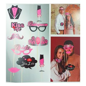   Party fotó kiegészítő lánybúcsúra, esküvőre fekete-pink, 10db-os