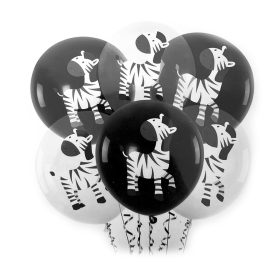 Zebra mintás, fekete-átlátszó gumi lufi 30cm, 6db-os