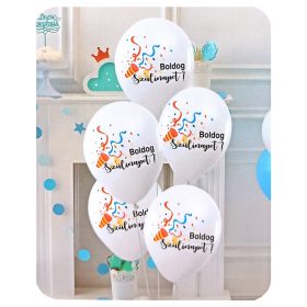   Boldog szülinapot trombitás fehér szülinapi latex lufi 5db-os