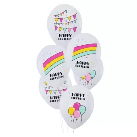 Happy Birthday színes szülinapi latex lufi 6db-os