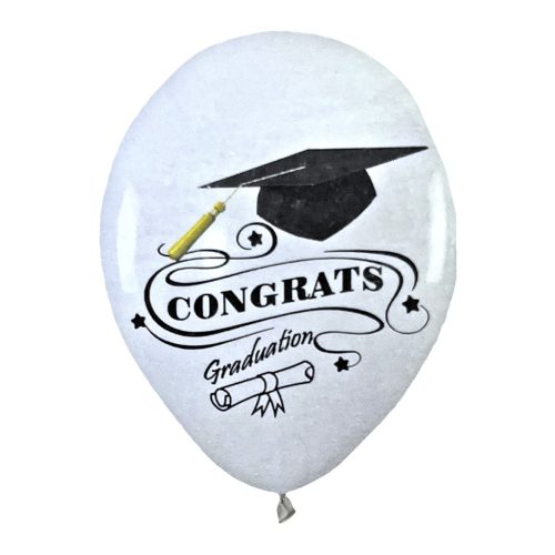 Congrats fehér-fekete gumi lufi ballagásra, 30cm 5db-os