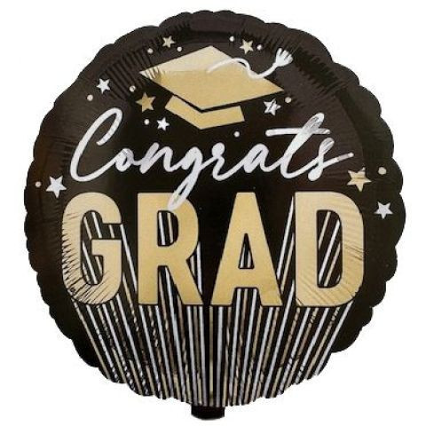 Congrats Grad! fekete-arany sapkás ballagási fólia lufi 45cm