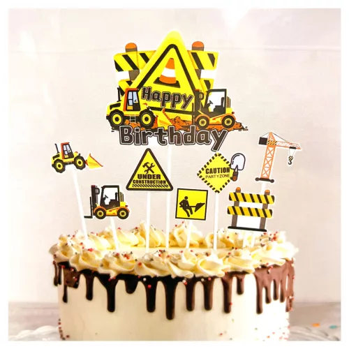 Munkagépek útépítés Happy birthday szülinapi tortabeszúró tortadekoráció szett 8db-os