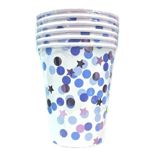 Kék fiús pöttyös-csillagos party papír pohár 200ml 6db-os