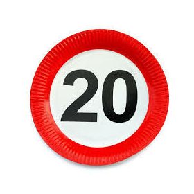   20-as Számos Sebességkorlátozó Szülinapi Parti Tányér - 23 cm, 10 db-os