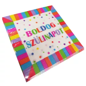   Boldog szülinapot színes csillagos papír szalvéta 25db-os