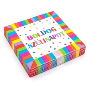   Boldog szülinapot színes csillagos papír szalvéta 25db-os