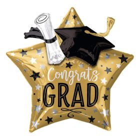   Congrats Grad! Csillag alakú arany-ezüst ballagási fólia lufi 57cm