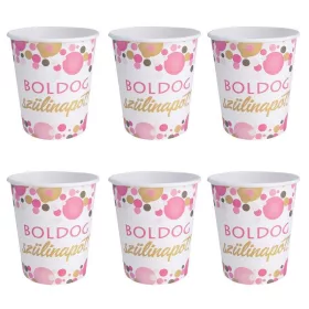   Boldog Szülinapot! Rózsaszín Pasztell Konfettis Parti Papír Pohár - 250 ml, 6 db-os