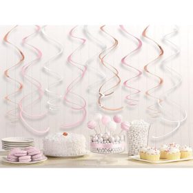   Rosegold-Pink-Fehér Spirális Függő Dekoráció - 56 cm, 12 db-os