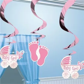  Kislány Bébi Party Spirális Függő Dekoráció - 60 cm, 5 db-os