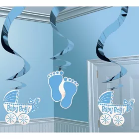   Kisfiú Bébi Party Spirális Függő Dekoráció - 60 cm, 5 db-os