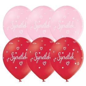   11 inch-es Szeretlek Casual Script Red and Pink Lufi (6 db/csomag)