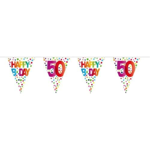 50-es Rainbow Dots - Színes Pöttyös Szülinapi Számos Parti Zászlófüzér - 10 m