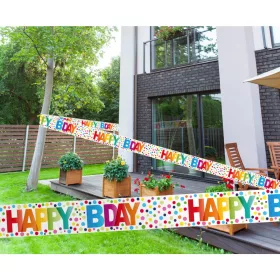   Happy Birthday Rainbow Dots - Színes Pöttyös Szülinapi Parti Kordonszalag - 15 m