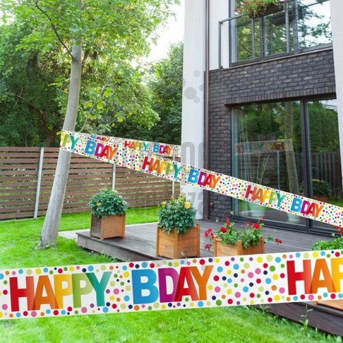 Happy Birthday Rainbow Dots - Színes Pöttyös Szülinapi Parti Kordonszalag - 15 m
