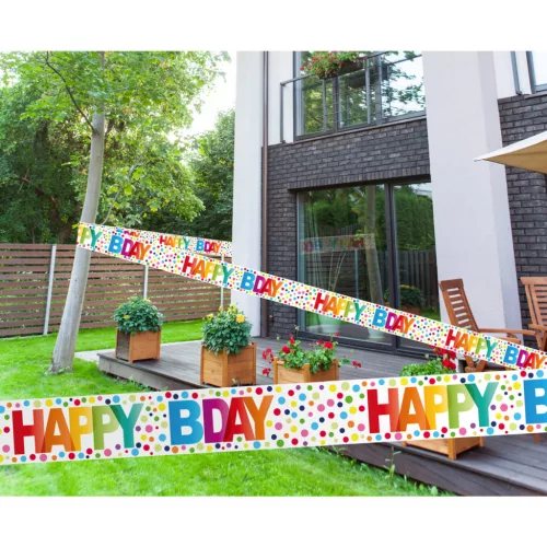 Happy Birthday Rainbow Dots - Színes Pöttyös Szülinapi Parti Kordonszalag - 15 m