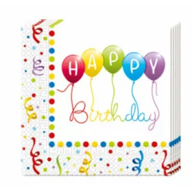   Happy Birthday Streamers - Szülinapi Parti Szalvéta - 33 cm x 33 cm, 20 db-os