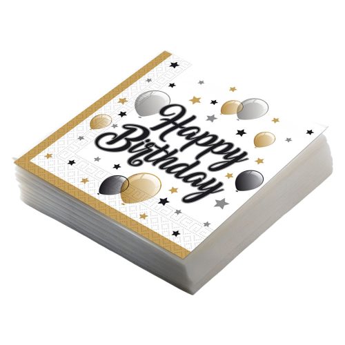 Elegáns Léggömbös Happy Birthday Szülinapi Parti Szalvéta - 33 cm x 33 cm, 20 db-os