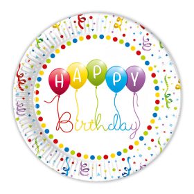   Happy Birthday Streamers - Szülinapi Parti Tányér - 23 cm, 8 db-os