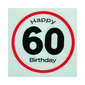  Happy Birthday 60-as Sebességkorlátozó Szülinapi Parti Szalvéta - 33 x 33 cm, 20 db