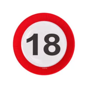   18-as Számos Sebességkorlátozó Szülinapi Parti Tányér - 23 cm, 6 db-os
