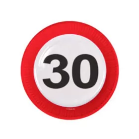   30-as Számos Sebességkorlátozó Szülinapi Parti Tányér - 23 cm, 6 db-os