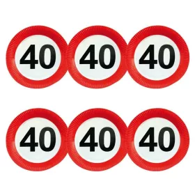   40-es Számos Sebességkorlátozó Szülinapi Parti Tányér - 23 cm, 6 db-os