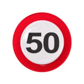   50-es Számos Sebességkorlátozó Szülinapi Parti Tányér - 23 cm, 6 db-os