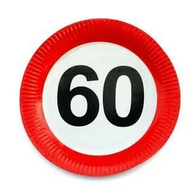   60-as Számos Sebességkorlátozó Szülinapi Parti Tányér - 23 cm, 6 db-os