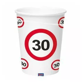   30-as Sebességkorlátozó Számos Szülinapi Papír Parti Pohár - 250 ml, 6 db-os