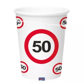   50-es Sebességkorlátozó Számos Szülinapi Papír Parti Pohár - 250 ml, 6 db-os