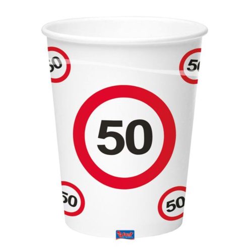 50-es Sebességkorlátozó Számos Szülinapi Papír Parti Pohár - 250 ml, 6 db-os