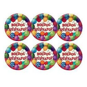   Boldog Szülinapot Léggömbös Parti Tányér - 23 cm-es, 6 db-os