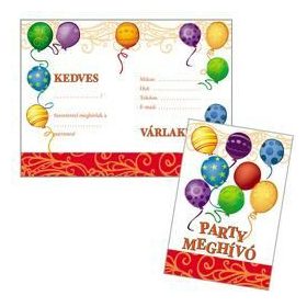 Léggömbös Party Meghívó és Boríték - 8 db-os