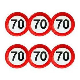   70-es Számos Sebességkorlátozó Szülinapi Parti Tányér - 23 cm, 6 db-os