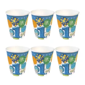   Boldog 1. Szülinapot! Léggömbös Kék Fiús Parti Pohár - 250 ml, 6 db-os